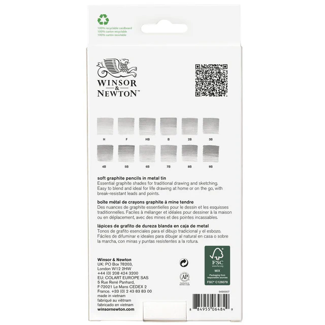 Astuccio in metallo di 12 matite in grafite morbide Winsor & Newton 3 Astuccio in metallo di 12 matite in grafite morbide Winsor & Newton - immagine 3