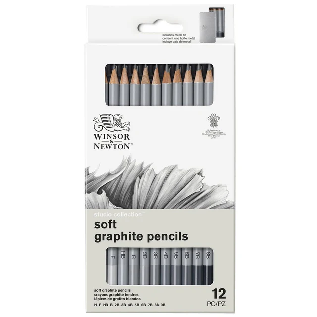 Astuccio in metallo di 12 matite in grafite morbide Winsor & Newton 2 Astuccio in metallo di 12 matite in grafite morbide Winsor & Newton - immagine 2