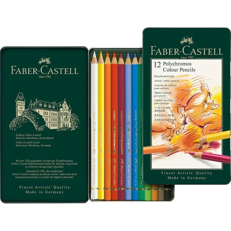 Astuccio in metallo di matite colorate Polychromos da 12 pezzi di Faber-Castell