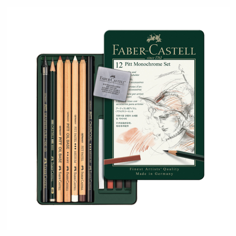 Astuccio in metallo di 12 pezzi Pitt Monochrome di Faber-Castell