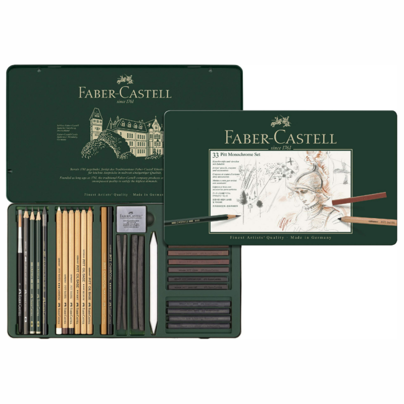 Astuccio in metallo di 33 pezzi Pitt Monochrome di Faber-Castell