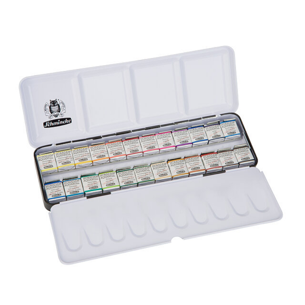 Set in metallo con 24 mezzi godet Schmincke HORADAM® acquerello