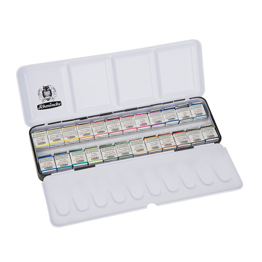 Set in metallo con 24 mezzi godet Schmincke HORADAM® acquerello 1 Set in metallo con 24 mezzi godet Schmincke HORADAM® acquerello