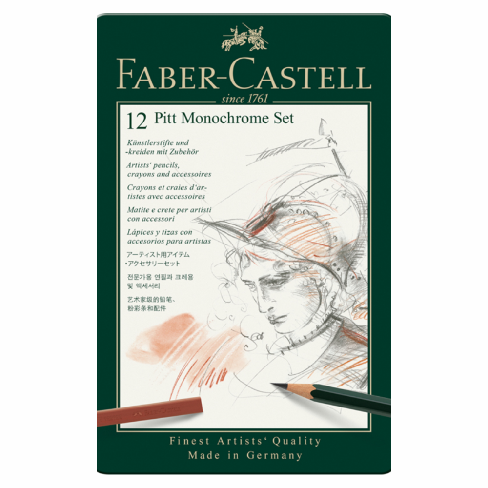 Astuccio in metallo di 12 pezzi Pitt Monochrome di Faber-Castell 2 Astuccio in metallo di 12 pezzi Pitt Monochrome di Faber-Castell - immagine 2