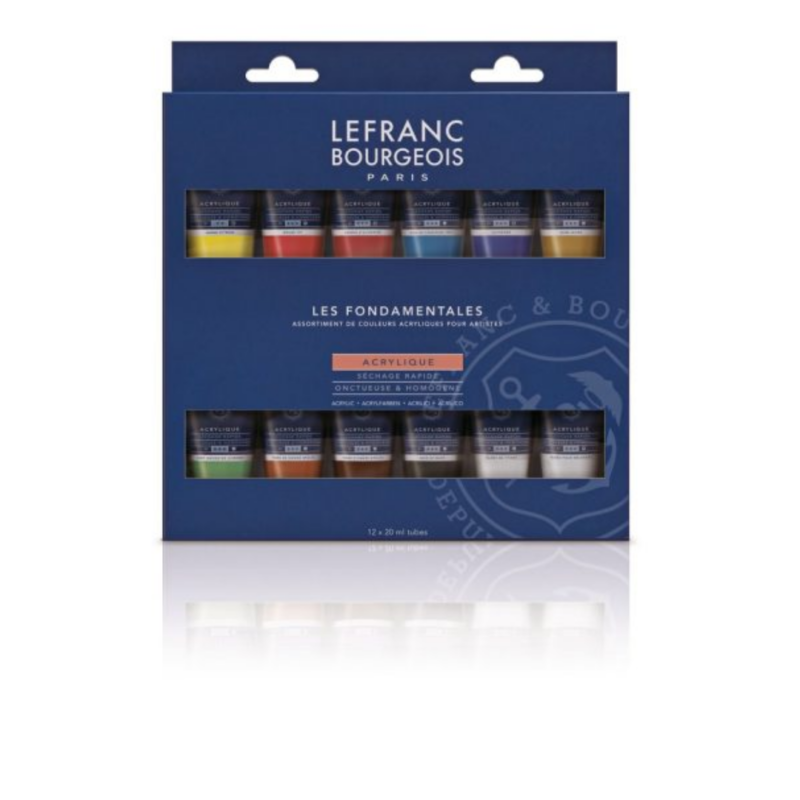 Scatola in cartone di 12 colori acrilici da 20ml fine di Lefranc Bourgeois