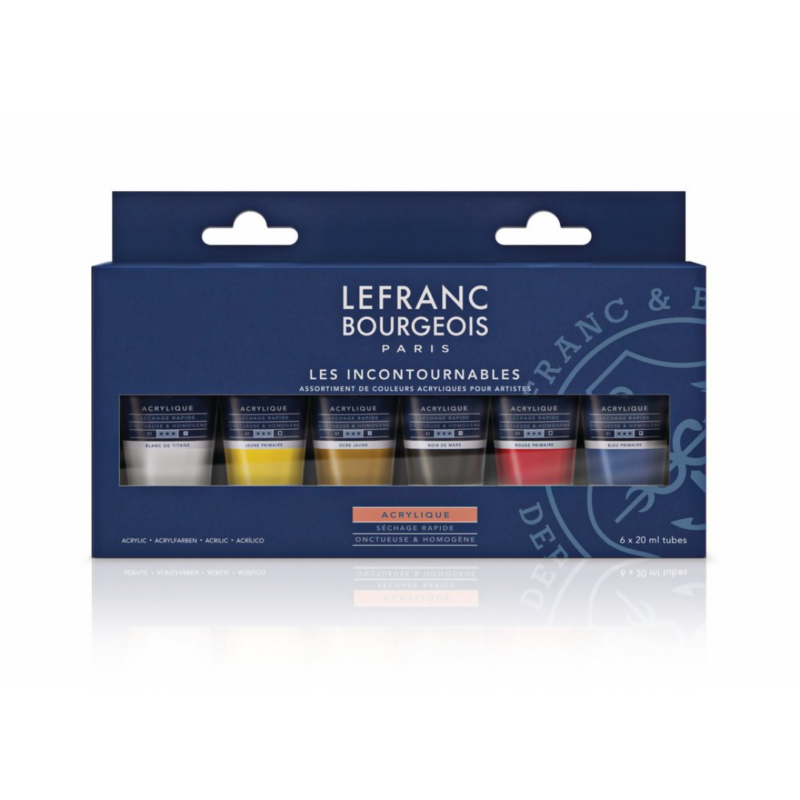Scatola in cartone di 6 colori acrilici da 20ml fine di Lefranc Bourgeois