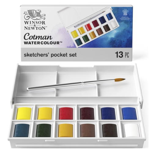 Confezione in plastica con 12 mezzi godet d’acquerello Winsor & Newton Cotman Sketchers’ pocket set