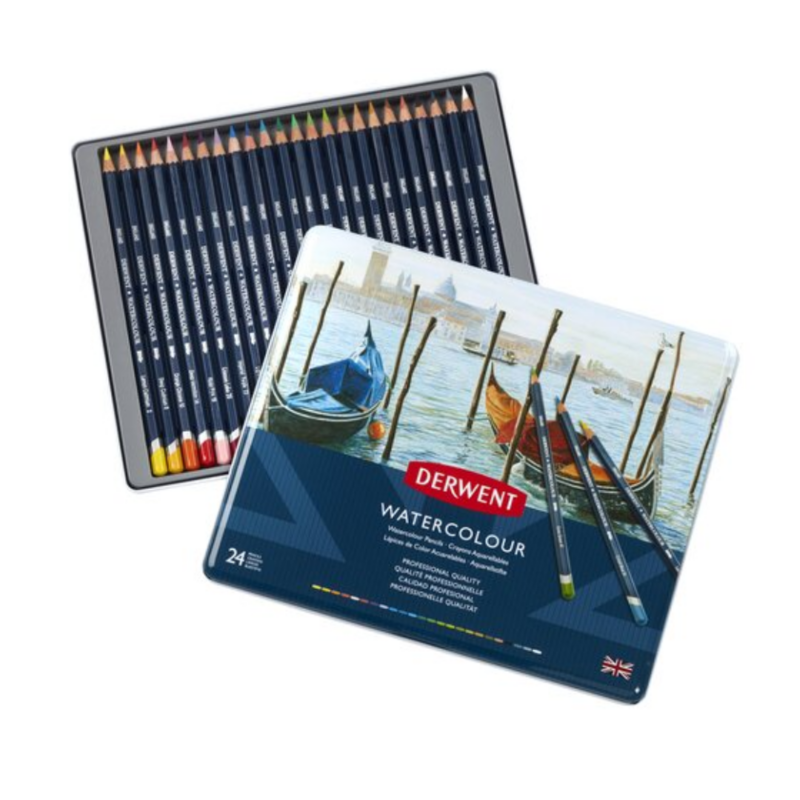Confezione in metallo di matite colorate acquarellabili Watercolour Derwent da 24 pezzi