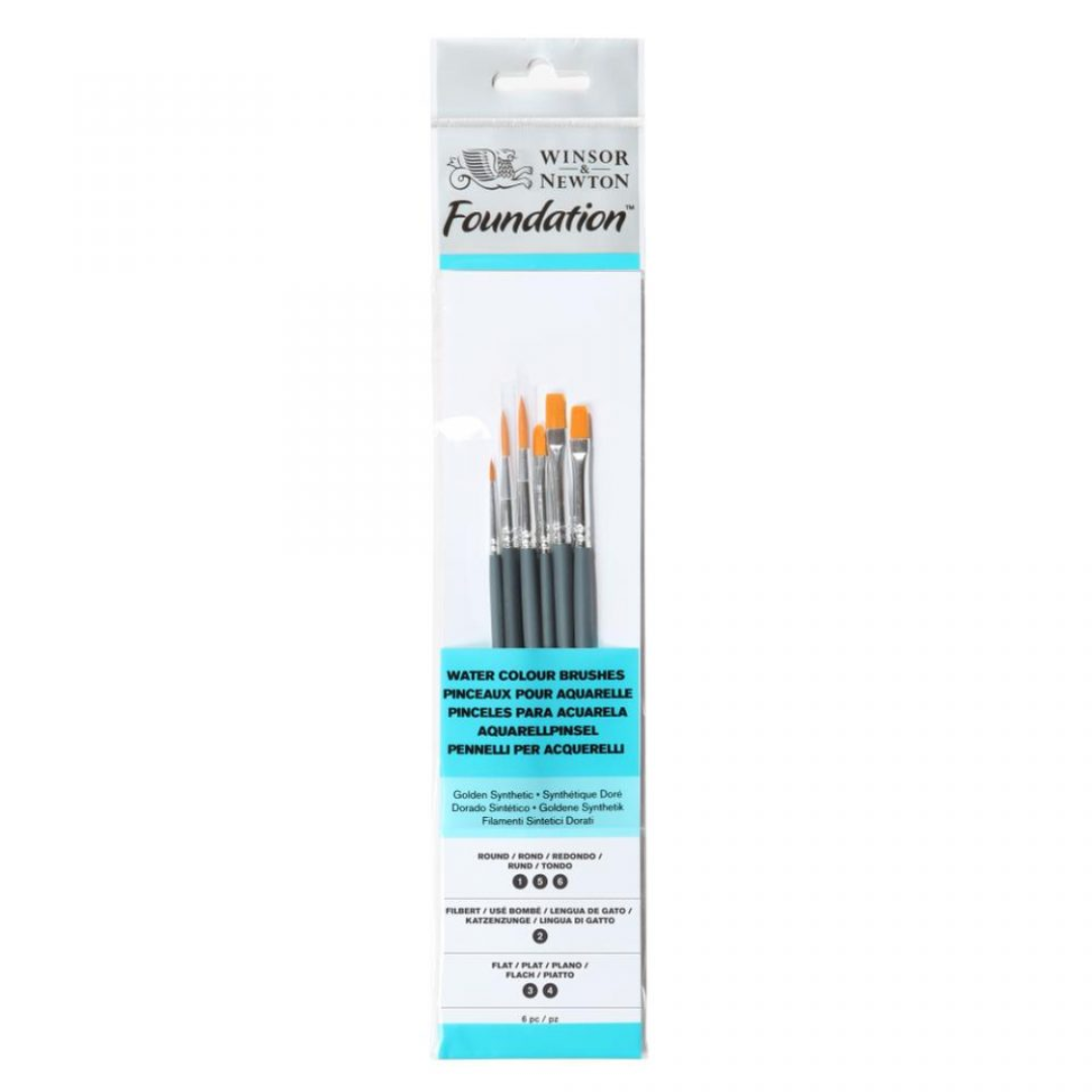 Confezione di 6 pennelli a manico corto set 2 per acquerello Foundation di Winsor & Newton 1 Confezione di 6 pennelli a manico corto set 2 per acquerello Foundation di Winsor & Newton