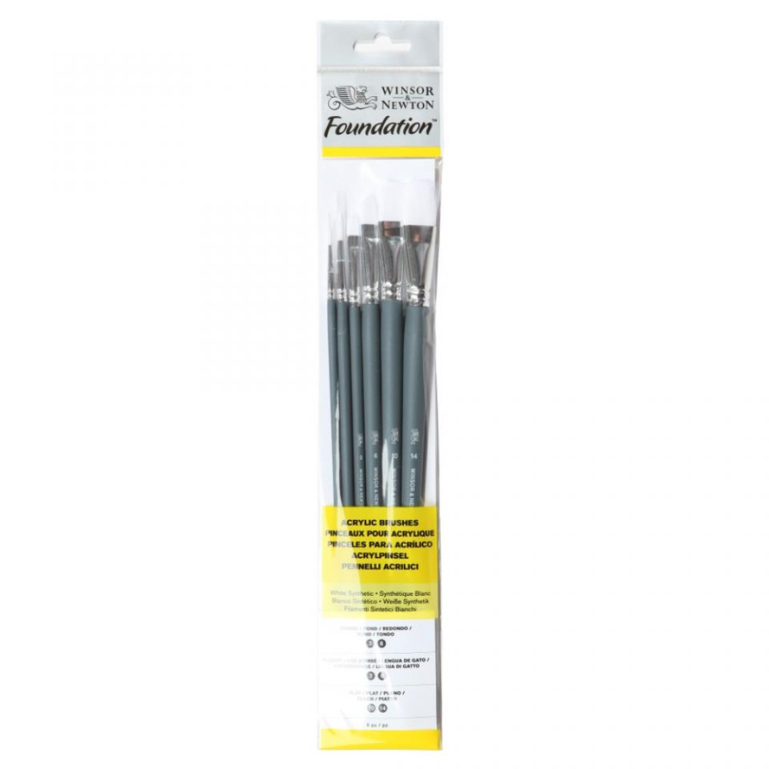 Confezione di 6 pennelli a manico lungo per acrilico Foundation di Winsor & Newton 1 Confezione di 6 pennelli a manico lungo per acrilico Foundation di Winsor & Newton