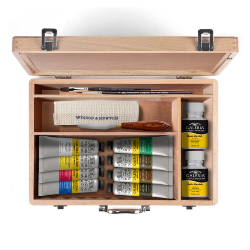 Scatola in legno di colore acrilico Galeria Winsor & Newton 60ml + accessori