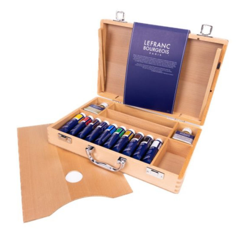 Cassetta in legno di olio Lefranc Bourgeois da 10 tubi da 40 ml + accessori