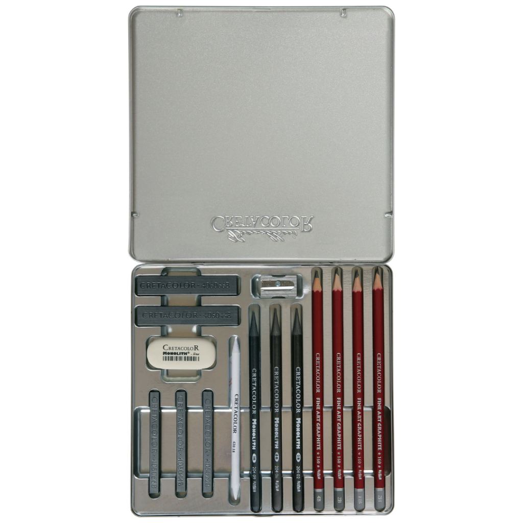 Astuccio in metallo di 15 pezzi Silver box per disegno Cretacolor