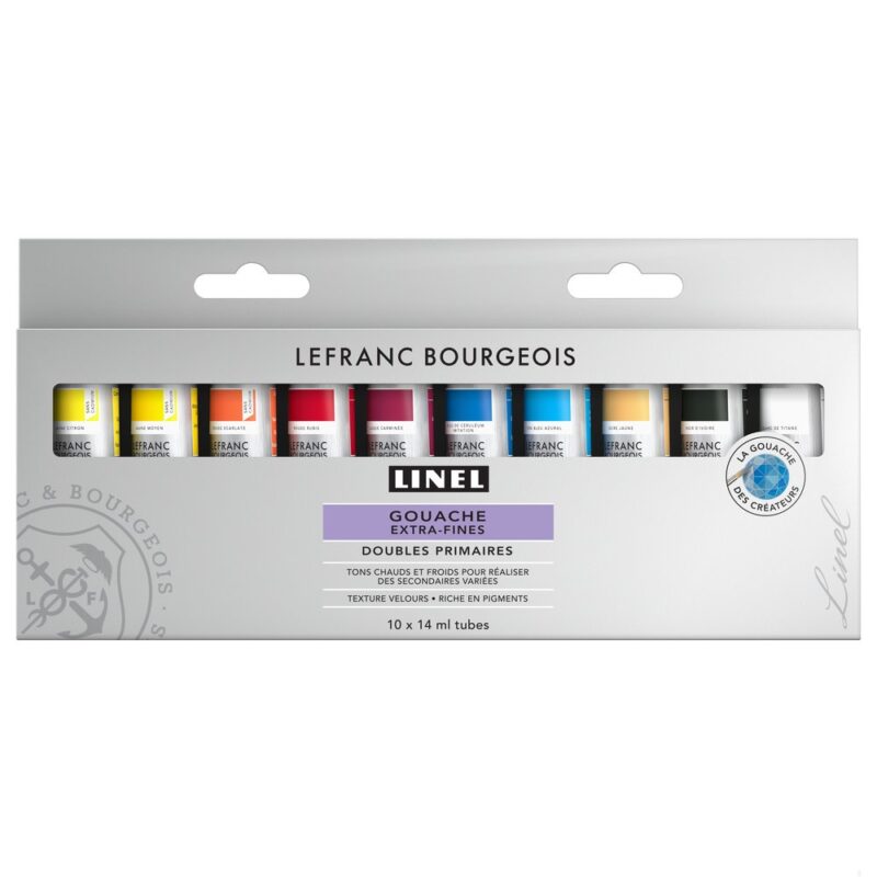 Set 10 colori da 14ml base tempera gouache extrafine Linel di Lefranc Bourgeois